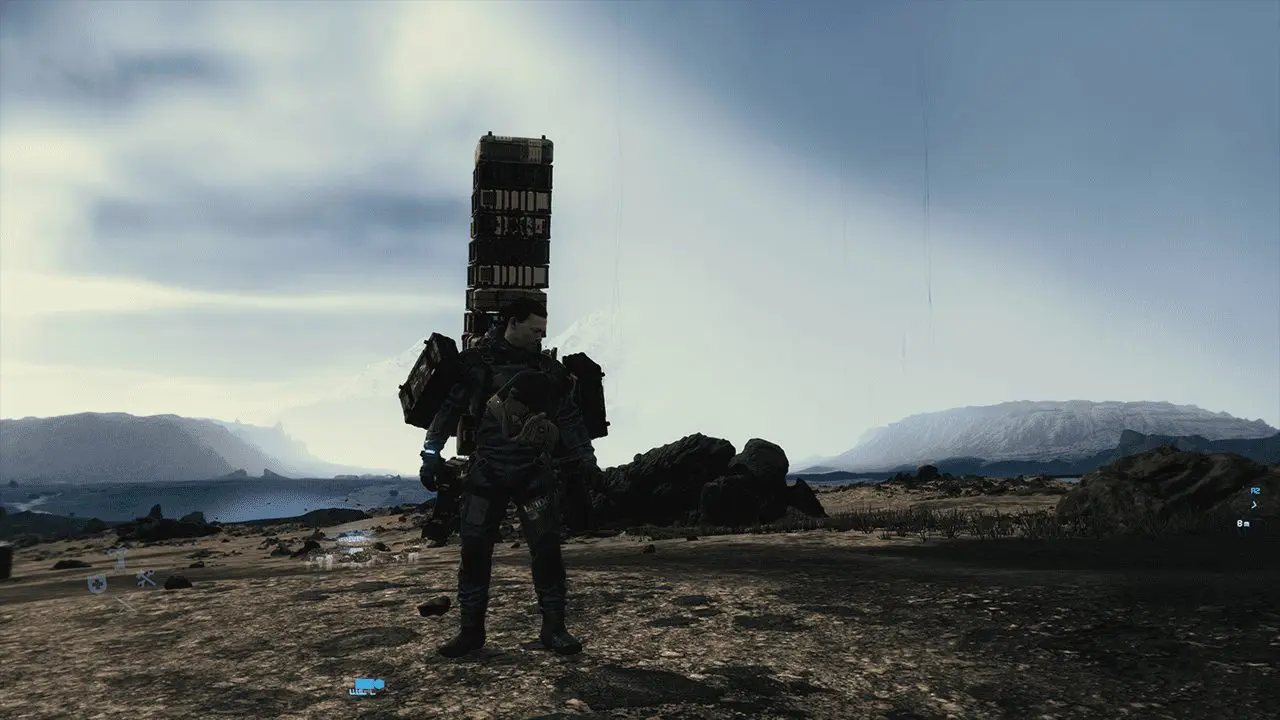 Sam crossing rugged terrain with heavy cargo
