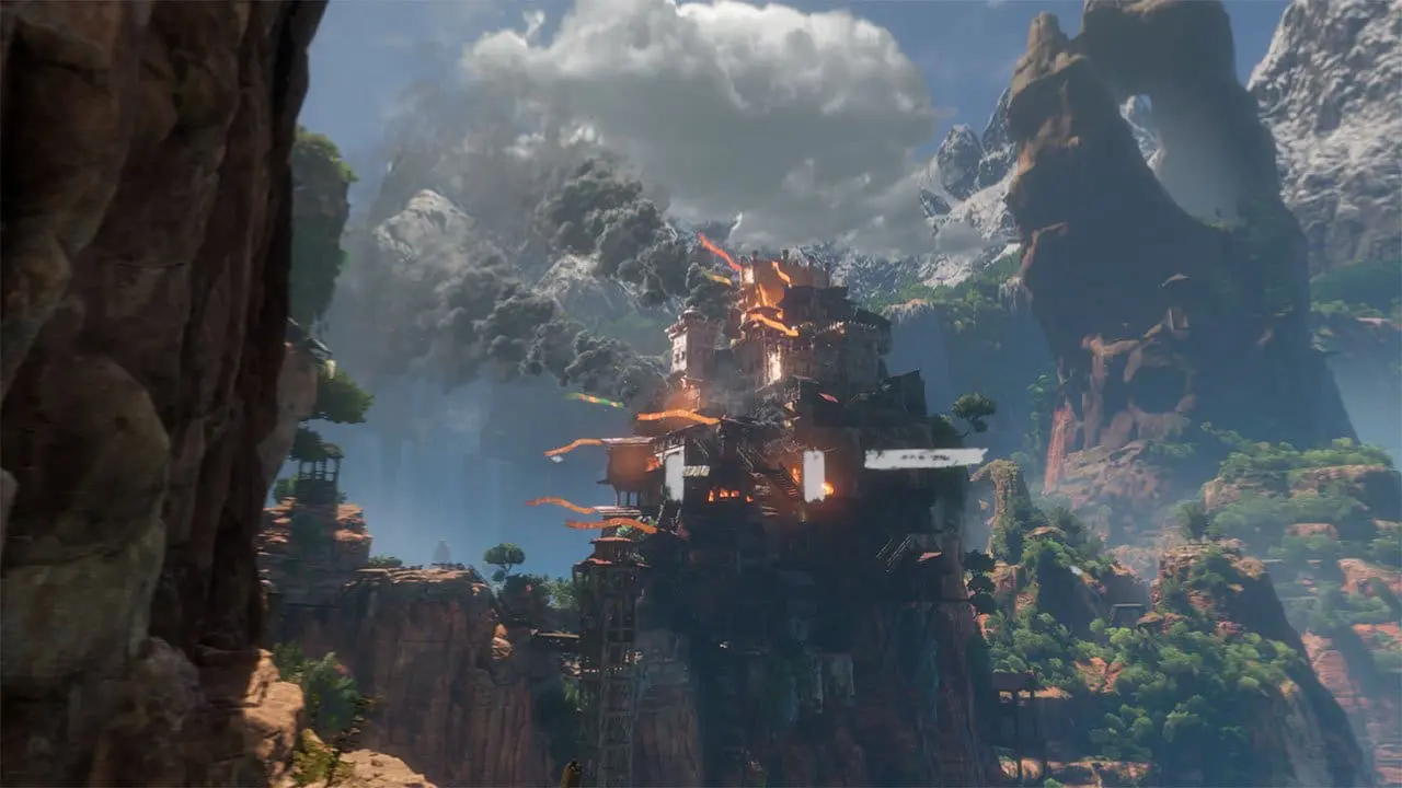 Boat ride with machines looming overhead in Horizon Call of the Mountain