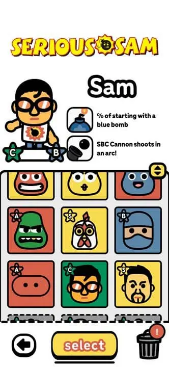 Character selection showing abilities