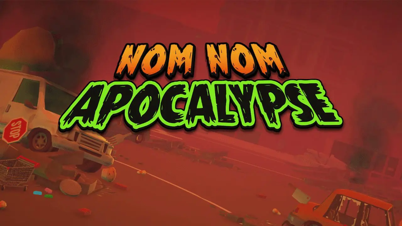 Nom Nom Apocalypse key art — mutant food monsters swarming a ruined city