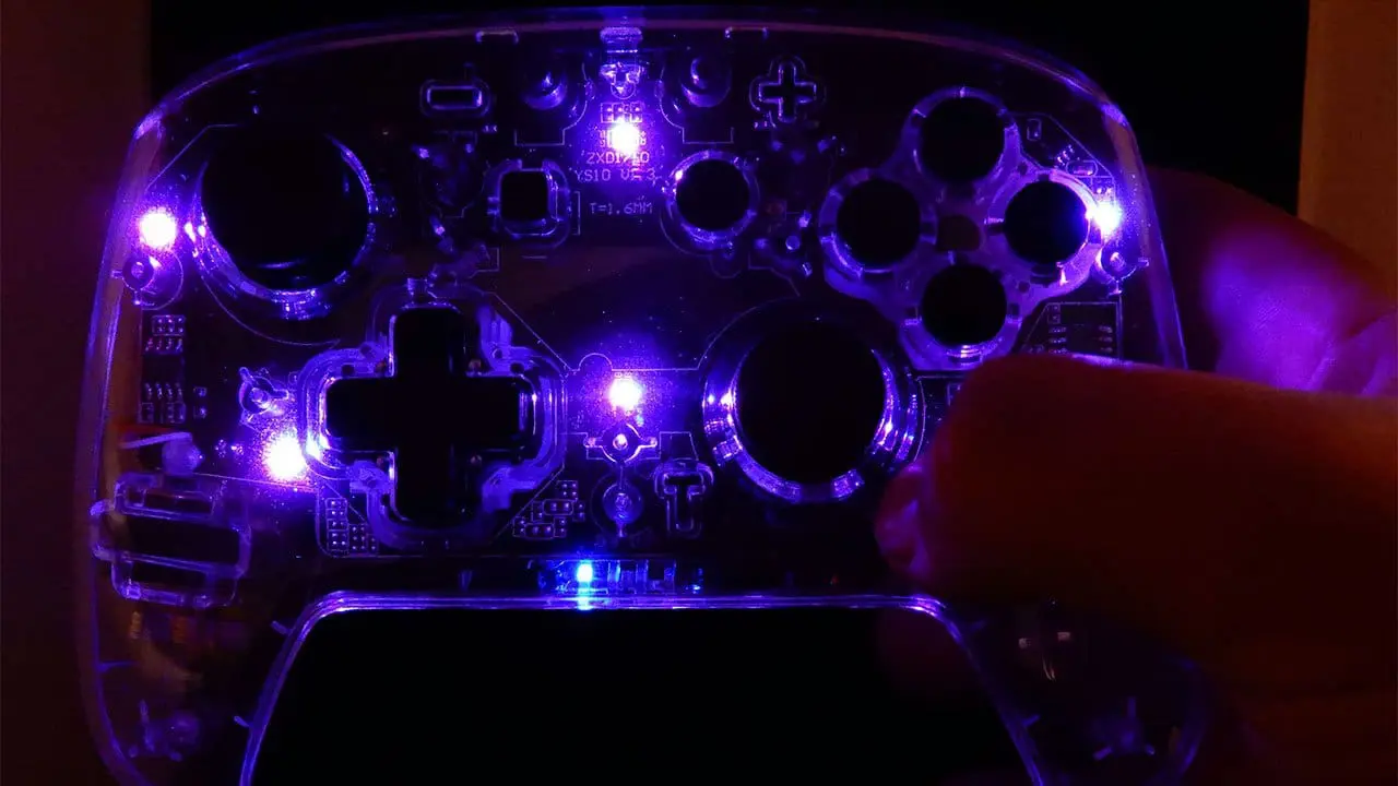 NYXI Transparent Pro Controller glowing LEDs