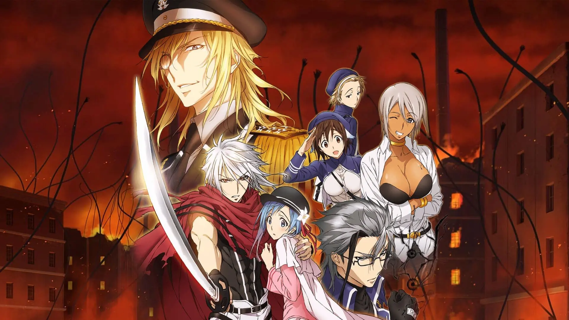Plunderer key art: Licht and Hina against a sky of floating numbers