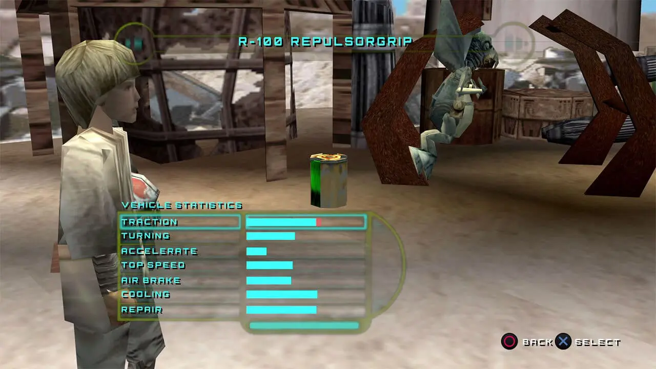 Buying upgrades and pit droids in the podracer shop