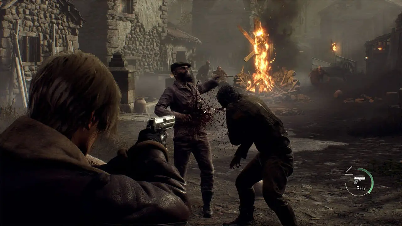 Ashley and Leon sneaking through a corridor - Resident Evil 4 Remake