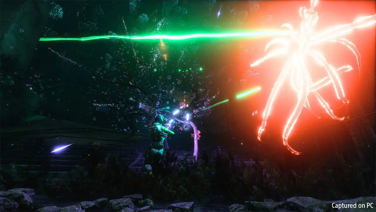 Returnal PC — Selene facing enemies