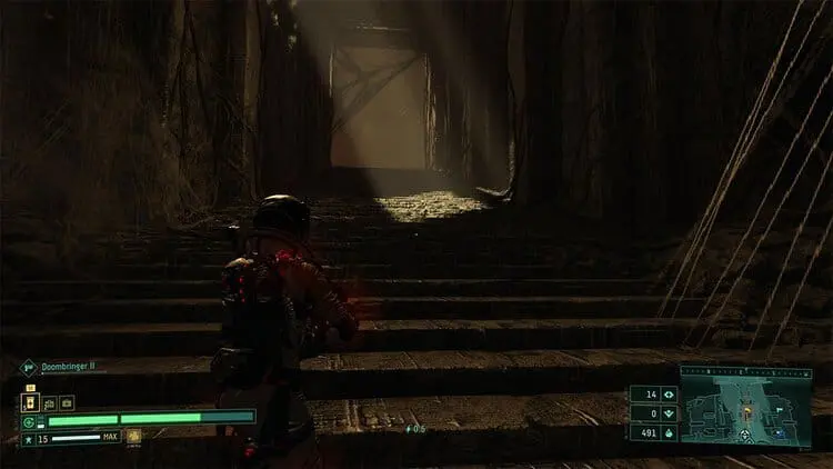 Selene mid-dodge through bullet-hell patterns