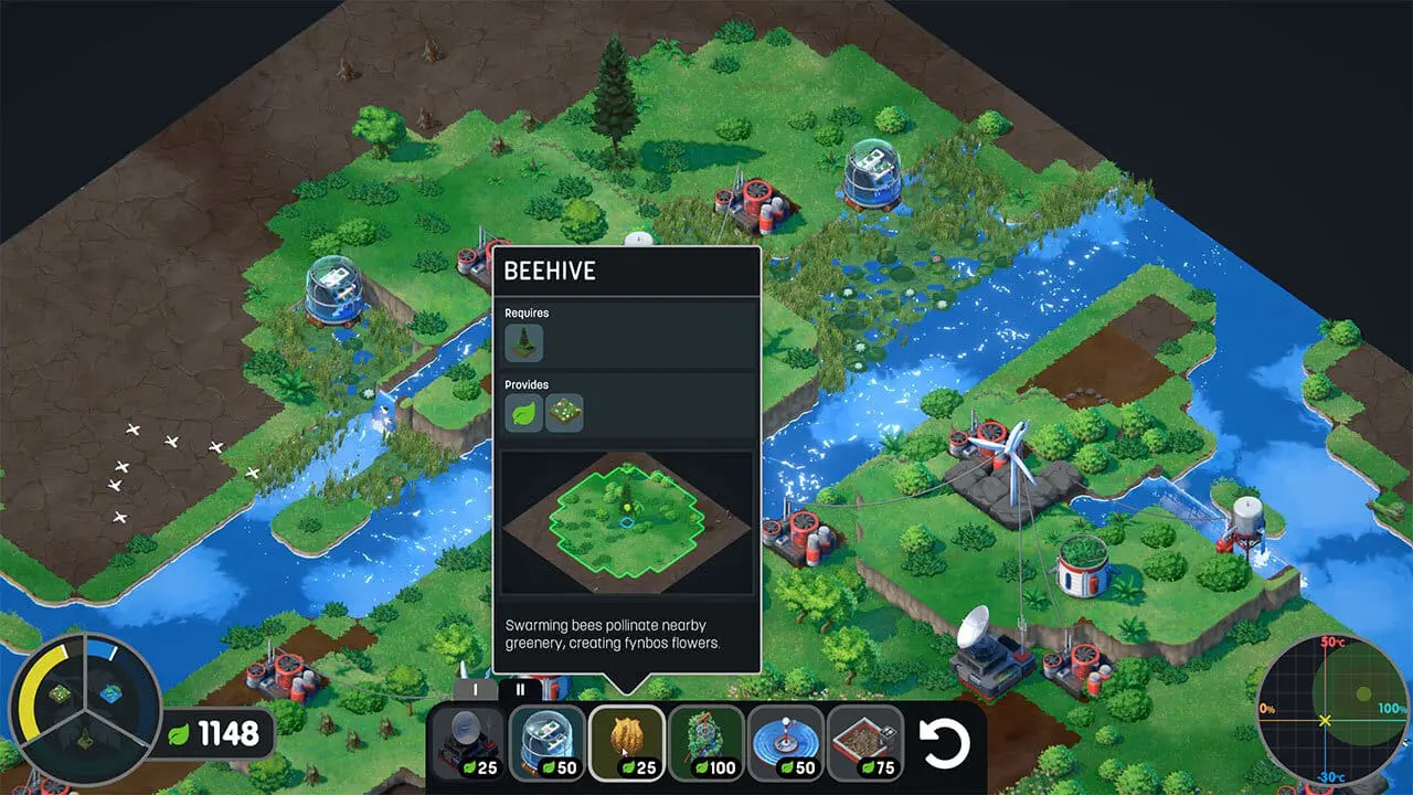 Terra Nil screenshot showing greener biome