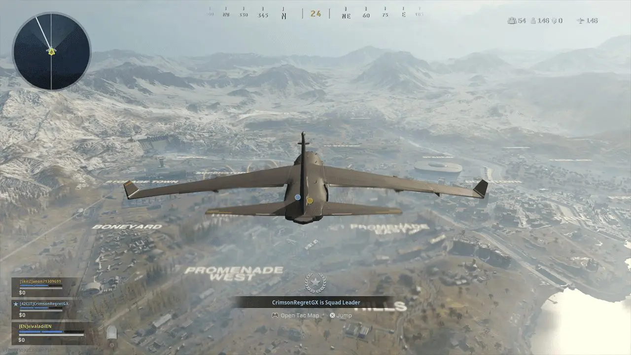 Warzone: squad dropping over Verdansk
