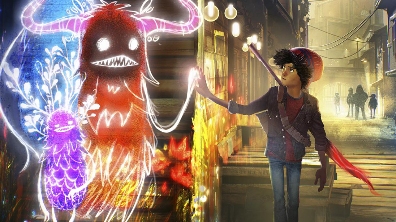 Concrete Genie’s painted creatures glowing on a city wall