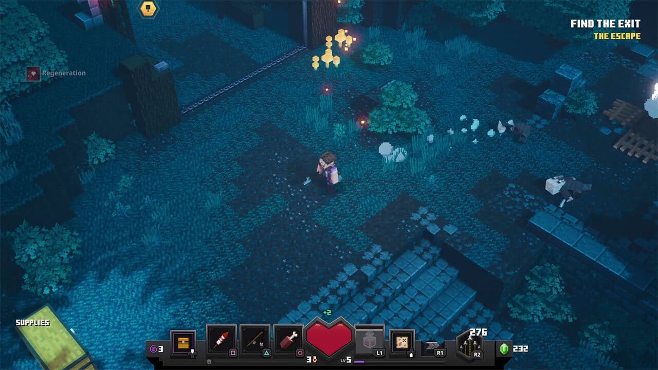 Empty camp hub in Minecraft Dungeons — image captured by author
