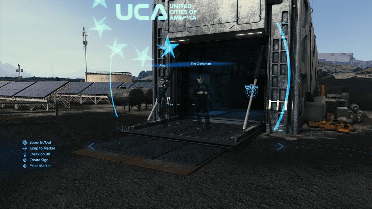 Sam trekking through a storm with stacked cargo