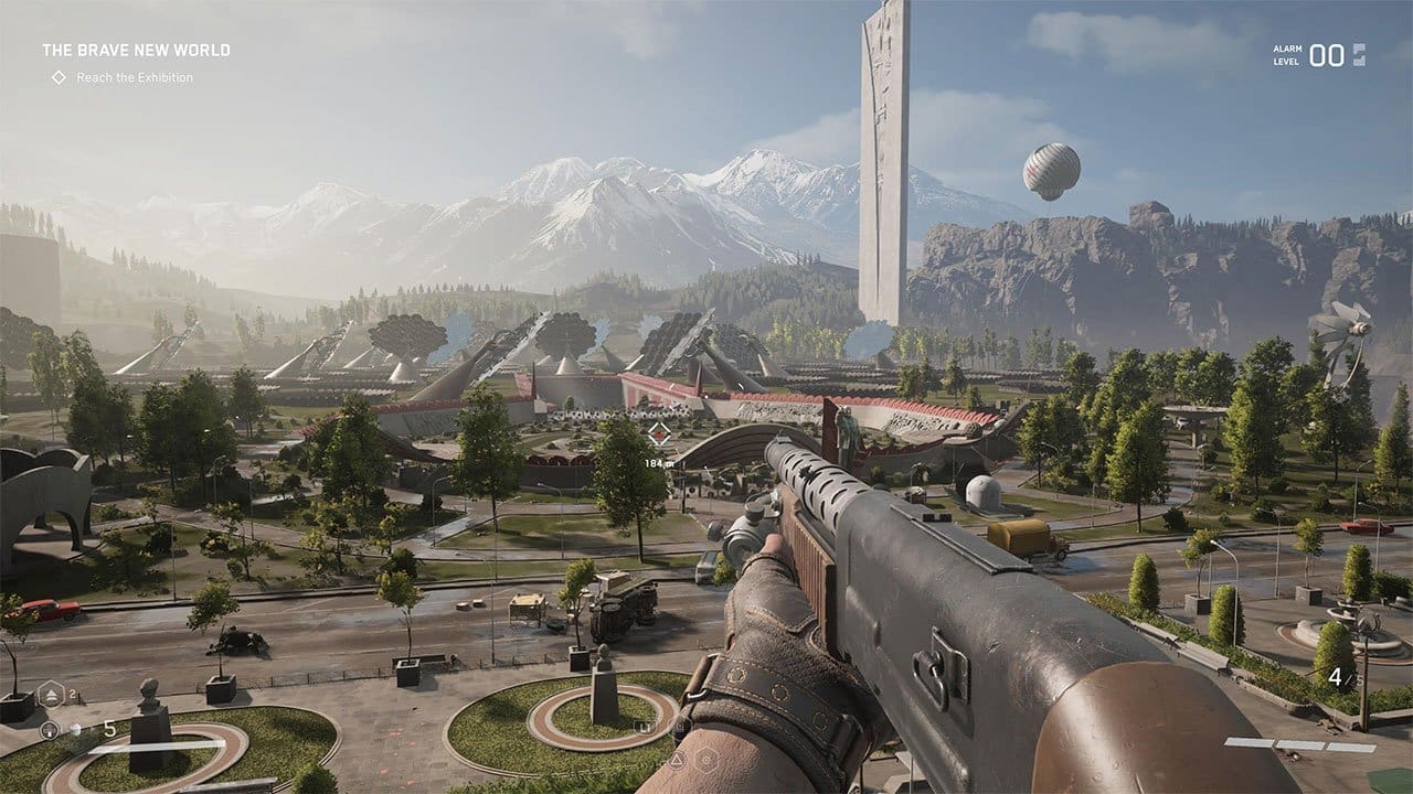 Atomic Heart screenshot — facility interior with hostile robots