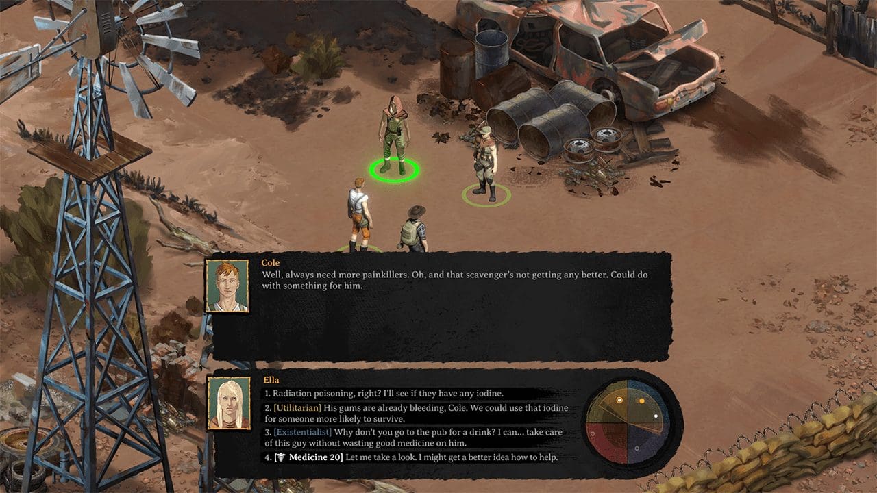 In-engine conversation UI with the Moral Compass visible