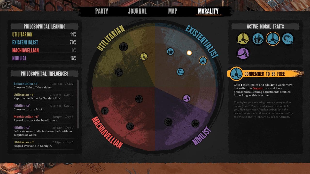 Diagram of the four-quadrant Moral Compass in Broken Roads