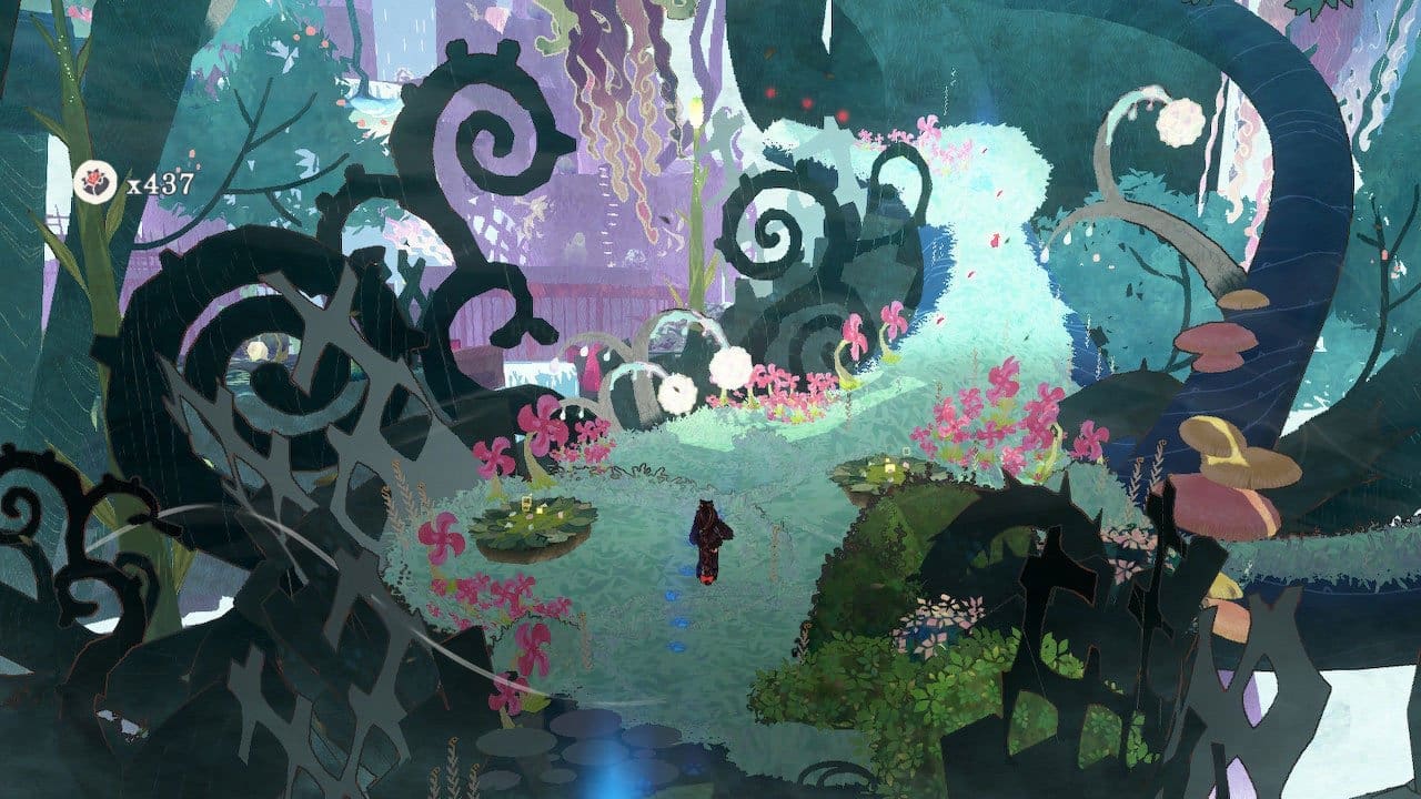 Cereza and Cheshire in the forest — gameplay screenshot