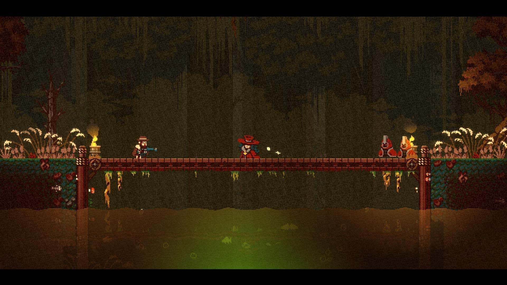 Gunbrella screenshot: combat in a rainy city street