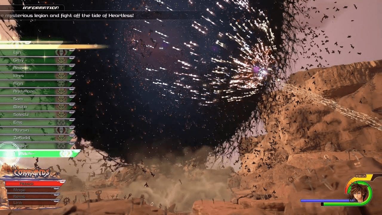 Sora rides a wave of Keyblades at the Keyblade Graveyard in Kingdom Hearts III