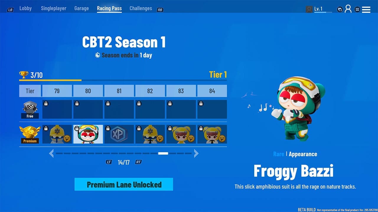 A battle pass of content was in the beta called Premium Lane - image captured from KartRider: Drift Closed Beta 2