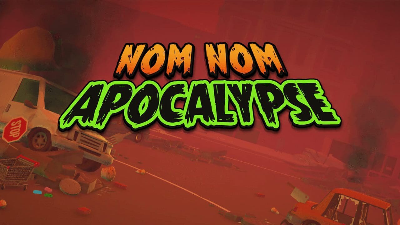 Nom Nom Apocalypse key art — mutant food monsters swarming a ruined city