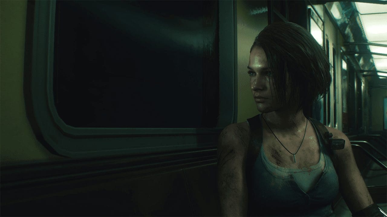 Close-up of Jill Valentine aiming