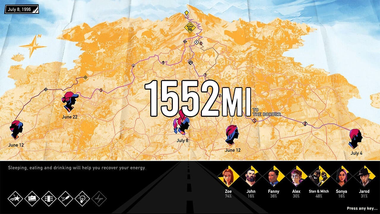 A look at the loading screen with character story completions, and the locations, and routes of the previously played characters - image captured by the author