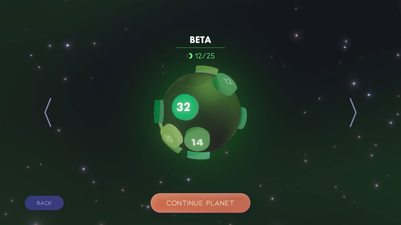 ‘Journey’ mode has you completing puzzles across five different planets - image captured by the author