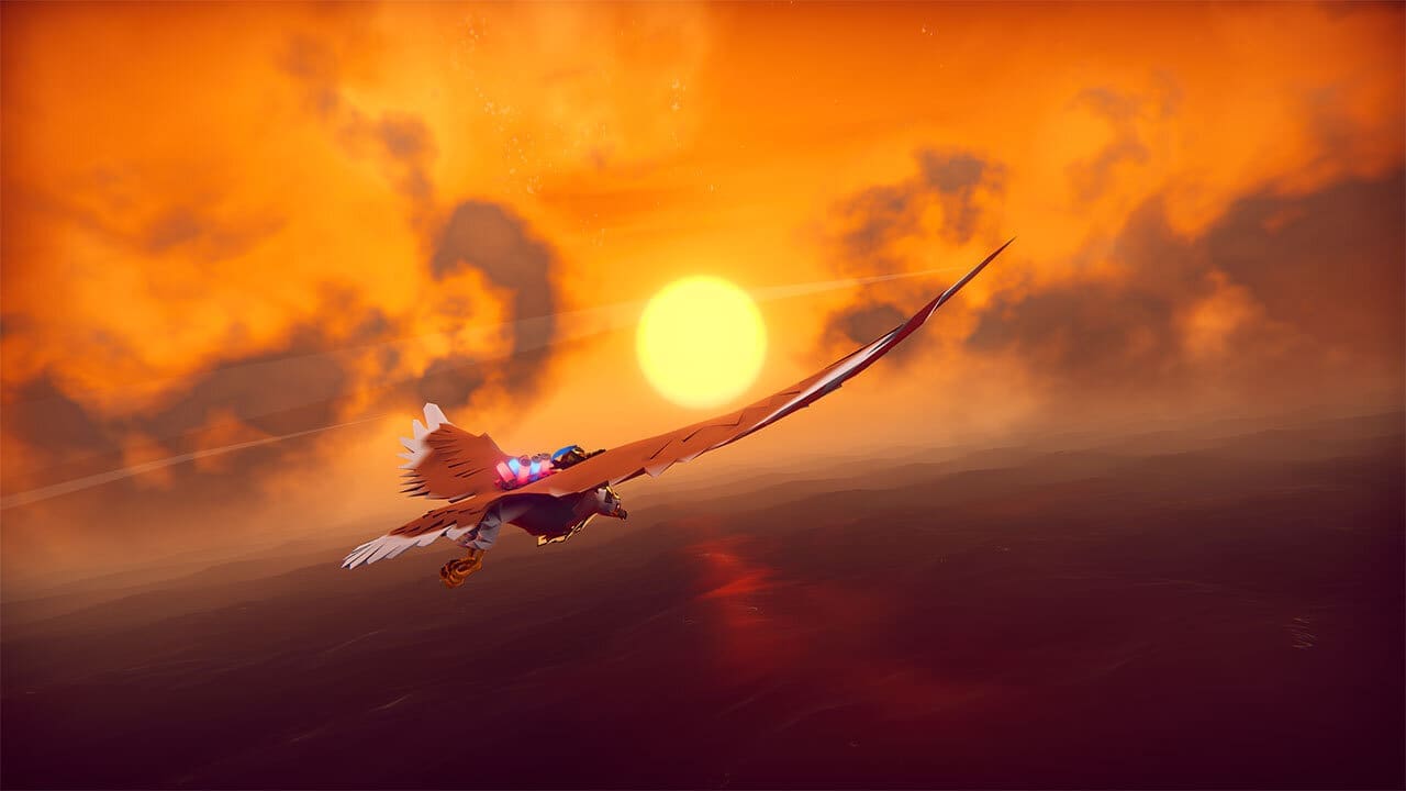 Photo mode shot of a Falcon soaring over the Great Ursee