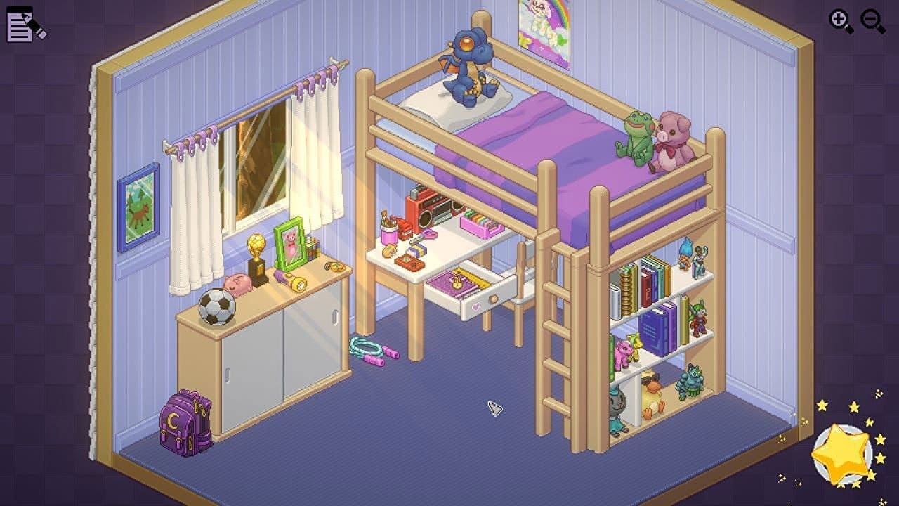 Pixel-art apartment mid-unpack with boxes and keepsakes